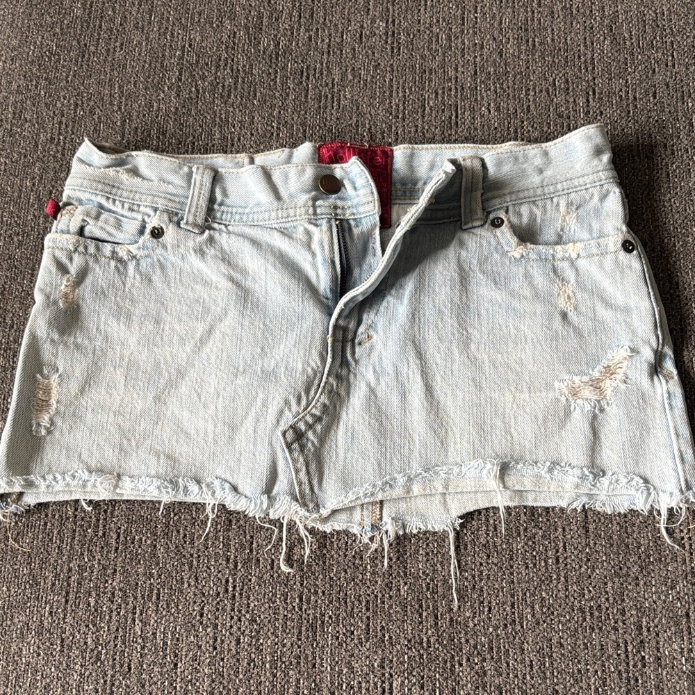 Hollister Light Blue Frayed Hem Denim Shorts with Red Label